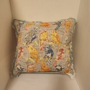 Imperial Collection Frayed Appliqued Bird Pillow 17x19